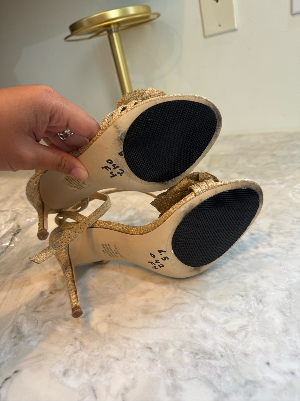 STEVE MADDEN Excite Almond Raffia Rosette Slingback Sandal Heels - Picture 8 of 9